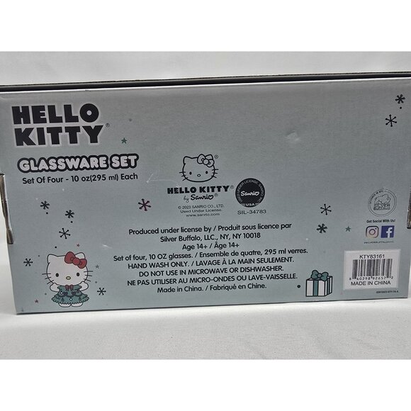 HELLO KITTY Christmas Set Of Four 10 oz(295 ml) Each Glass Cups - Picture 3 of 11